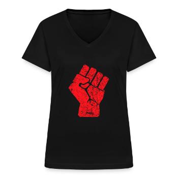 Symbole levé de poing - T-shirt col V Femme - noir - Devant - Lela (165cm)
