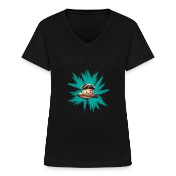 Yeast dumpling on graffiti - Women's V-neck T-shirt - black - Front - Lela (165cm)