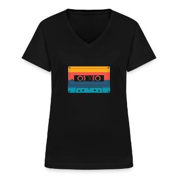 Retro Kasette Vintage - Frauen-T-Shirt mit V-Ausschnitt - Schwarz - Vorne - Lela (165cm)