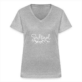 Tyrol du Sud Randonnée dans les montagnes du Tyrol du Sud - T-shirt col V Femme - gris chiné - Devant - Lela (165cm)