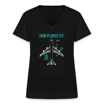 Wie Flugzeuge fliegen Funny Aerospace Engineering Gift - Frauen-T-Shirt mit V-Ausschnitt - Schwarz - Vorne - Lela (165cm)