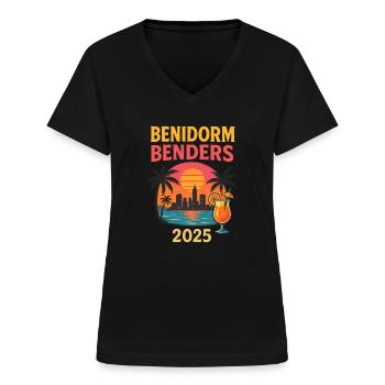 Benidorm Benders Retro Party Design - Women's V-neck T-shirt - black - Front - Lela (165cm)