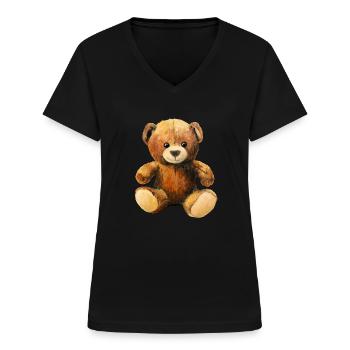 Teddybär - Frauen-T-Shirt mit V-Ausschnitt - Schwarz - Vorne - Lela (165cm)