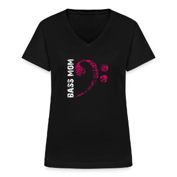 Bass Mama - Mutti spielt Bass - Frauen-T-Shirt mit V-Ausschnitt - Schwarz - Vorne - Lela (165cm)