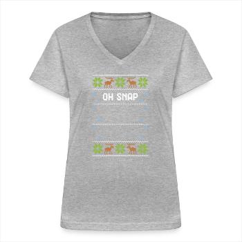 Oh Snap - Ugly Christmas - Frauen-T-Shirt mit V-Ausschnitt - Grau meliert - Vorne - Lela (165cm)