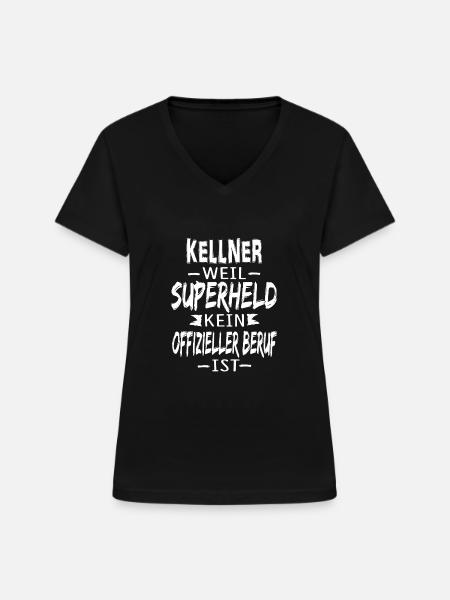 KELLNER - Frauen-T-Shirt mit V-Ausschnitt - Schwarz