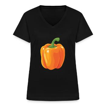 poivrons jaunes - T-shirt col V Femme - noir - Devant - Lela (165cm)