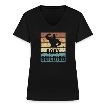 Super Musculation - Installation des muscles - T-shirt col V Femme - noir - Devant - Lela (165cm)