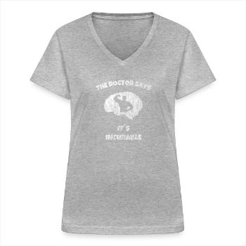Brain Bodybuilding Fitness - C’est incurable - T-shirt col V Femme - gris chiné - Devant - Lela (165cm)