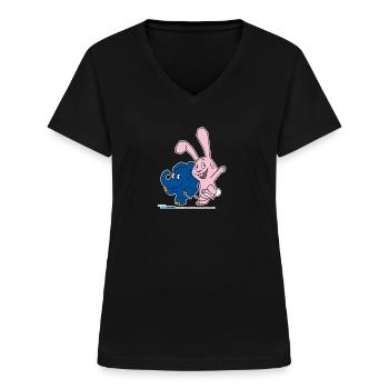 Elefant und Hase hüpfen - Frauen-T-Shirt mit V-Ausschnitt - Schwarz - Vorne - Lela (165cm)