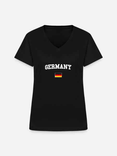 DEUTSCHLAND - Frauen-T-Shirt mit V-Ausschnitt - Schwarz