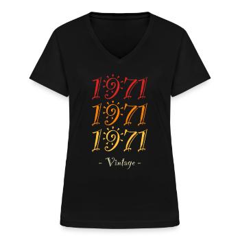 1971 vintage - T-shirt col V Femme - noir - Devant - Lela (165cm)