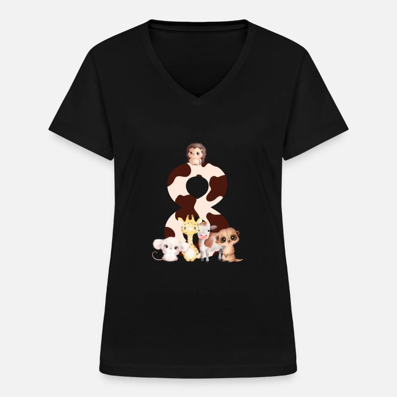 8th anniversary - eighth anniversary animals - Women's V-neck T-shirt - black
