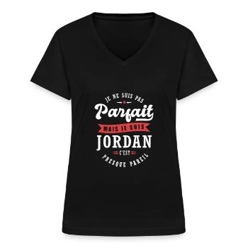 Jordan Parfait Cadeau prenom jordan - T-shirt col V Femme - noir - Devant - Lela (165cm)