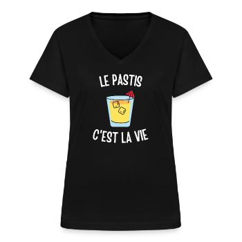 Le pastis c'est la vie - T-shirt col V Femme - noir - Devant - Lela (165cm)