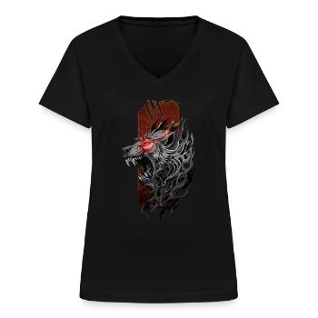 Ur-Inferno: Wütender Pavianaffe - Frauen-T-Shirt mit V-Ausschnitt - Schwarz - Vorne - Lela (165cm)