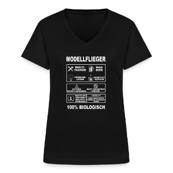 Modellflug Pilot Modellbau Flugzeug Modellbauer - Frauen-T-Shirt mit V-Ausschnitt - Schwarz - Vorne - Lela (165cm)