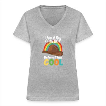 Gay Pride LGBTQ Cool Gay Cowboy - Frauen-T-Shirt mit V-Ausschnitt - Grau meliert - Vorne - Lela (165cm)