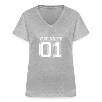 Vacciné 01 - Vacciner Vaccine Heroes Virus Corona - T-shirt col V Femme - gris chiné - Devant - Lela (165cm)