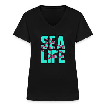 Sea life - T-shirt col V Femme - noir - Devant - Lela (165cm)