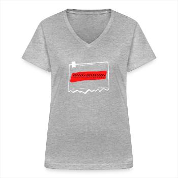 points sur fond rouge - T-shirt col V Femme - gris chiné - Devant - Lela (165cm)