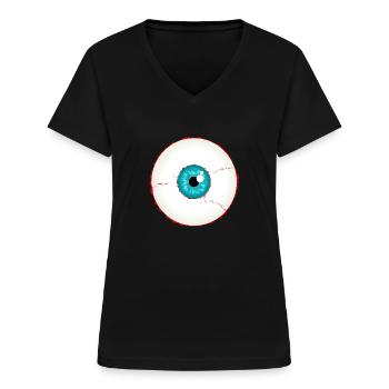 Augapfel / Eyeball turquoise blue (DDP) - Frauen-T-Shirt mit V-Ausschnitt - Schwarz - Vorne - Lela (165cm)