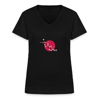 Sakura romantique - T-shirt col V Femme - noir - Devant - Lela (165cm)