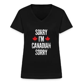 Sorry I'm Canadian Sorry - Vrouwen T-shirt met V-hals - zwart - Voor - Lela (165cm)