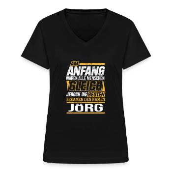 JÖRG - Die Besten - Frauen-T-Shirt mit V-Ausschnitt - Schwarz - Vorne - Lela (165cm)