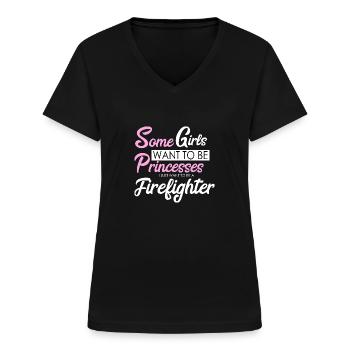 Prinzessin Feuerwehrfrau - Frauen-T-Shirt mit V-Ausschnitt - Schwarz - Vorne - Lela (165cm)