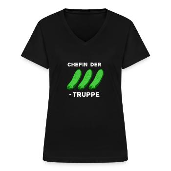 Chefin der Gurkentruppe - Frauen-T-Shirt mit V-Ausschnitt - Schwarz - Vorne - Lela (165cm)