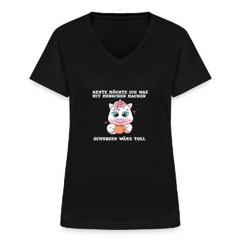 heute möchte ich etwas mit menschen machen Einhorn - Frauen-T-Shirt mit V-Ausschnitt - Schwarz - Vorne - Lela (165cm)