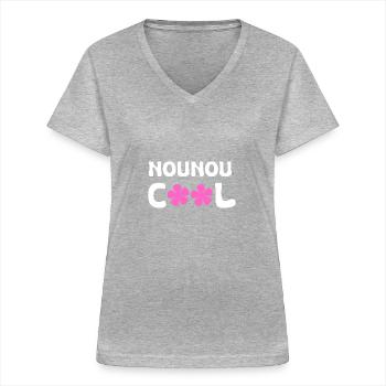 nounou cool - T-shirt col V Femme - gris chiné - Devant - Lela (165cm)