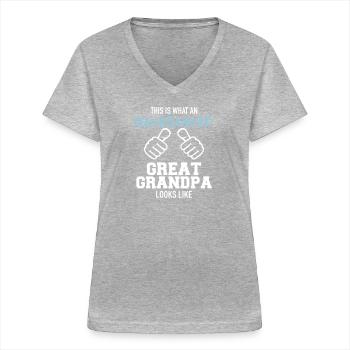 Arrière-grand-père - T-shirt col V Femme - gris chiné - Devant - Lela (165cm)