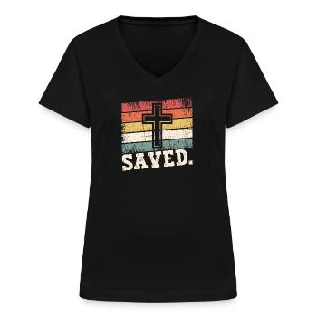 Jesus Christ - Christian Shirt - Christian - Women's V-neck T-shirt - black - Front - Lela (165cm)
