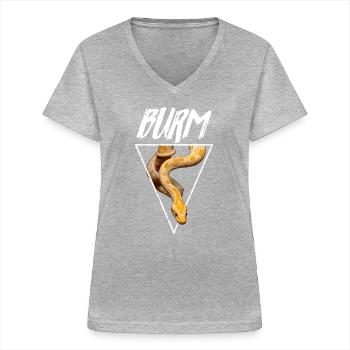 Albino Burmesische Pythonschlange Besitzer - Frauen-T-Shirt mit V-Ausschnitt - Grau meliert - Vorne - Lela (165cm)
