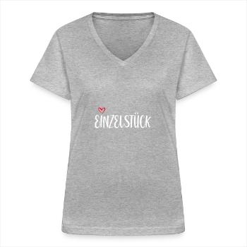 Einzelstück - Frauen-T-Shirt mit V-Ausschnitt - Grau meliert - Vorne - Lela (165cm)