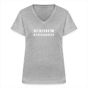 Hildesheim, Basse-Saxe - T-shirt col V Femme - gris chiné - Devant - Lela (165cm)
