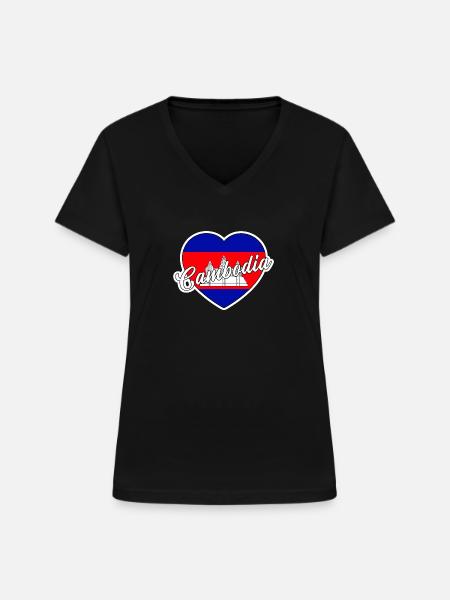 Kambodscha - Frauen-T-Shirt mit V-Ausschnitt - Schwarz