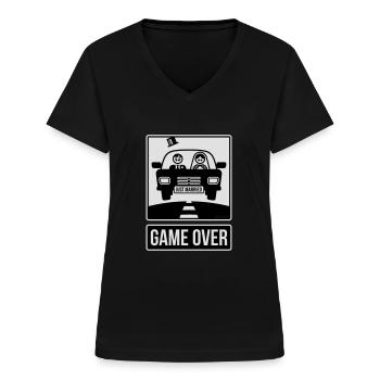 Just Married – Game Over (2C) - T-shirt col V Femme - noir - Devant - Lela (165cm)