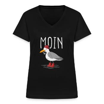 Moin Möwe Seemann - Frauen-T-Shirt mit V-Ausschnitt - Schwarz - Vorne - Lela (165cm)