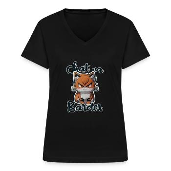 chat va barder - T-shirt col V Femme - noir - Devant - Lela (165cm)