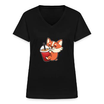 Corgi - T-shirt col V Femme - noir - Devant - Lela (165cm)