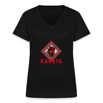 Japanische Tengu Hannya Kitsune Maske - Frauen-T-Shirt mit V-Ausschnitt - Schwarz - Vorne - Lela (165cm)