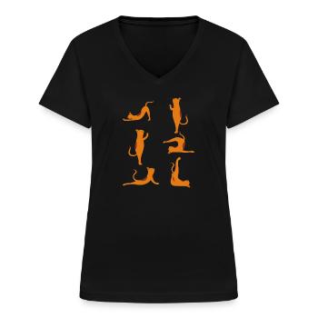 Chats de yoga - T-shirt col V Femme - noir - Devant - Lela (165cm)