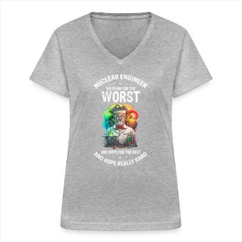 Kernenergie Spruch für Kernenergie - Frauen-T-Shirt mit V-Ausschnitt - Grau meliert - Vorne - Lela (165cm)