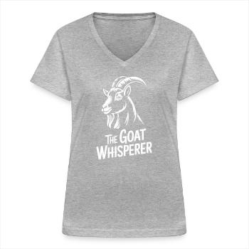  The Goat Whisperer Lustiges Ziegen Whisperer - Frauen-T-Shirt mit V-Ausschnitt - Grau meliert - Vorne - Lela (165cm)