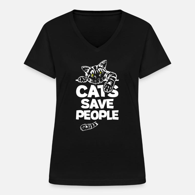 Cats Save People - Women's V-neck T-shirt - black