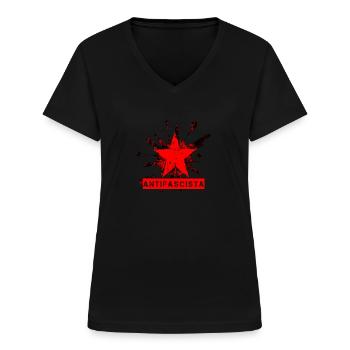 antifa - Maglietta da donna con scollo a V - nero - Fronte - Lela (165cm)