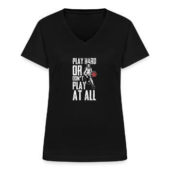 Basketball Streetball Dunking Coach Basket - Women's V-neck T-shirt - black - Front - Lela (165cm)